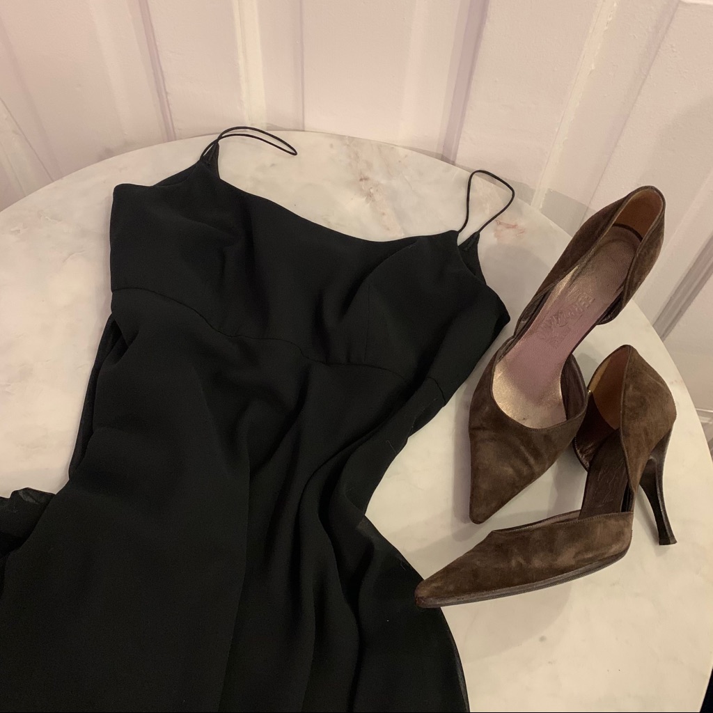 Black Spaghetti Strap Cocktail Georgette Dress